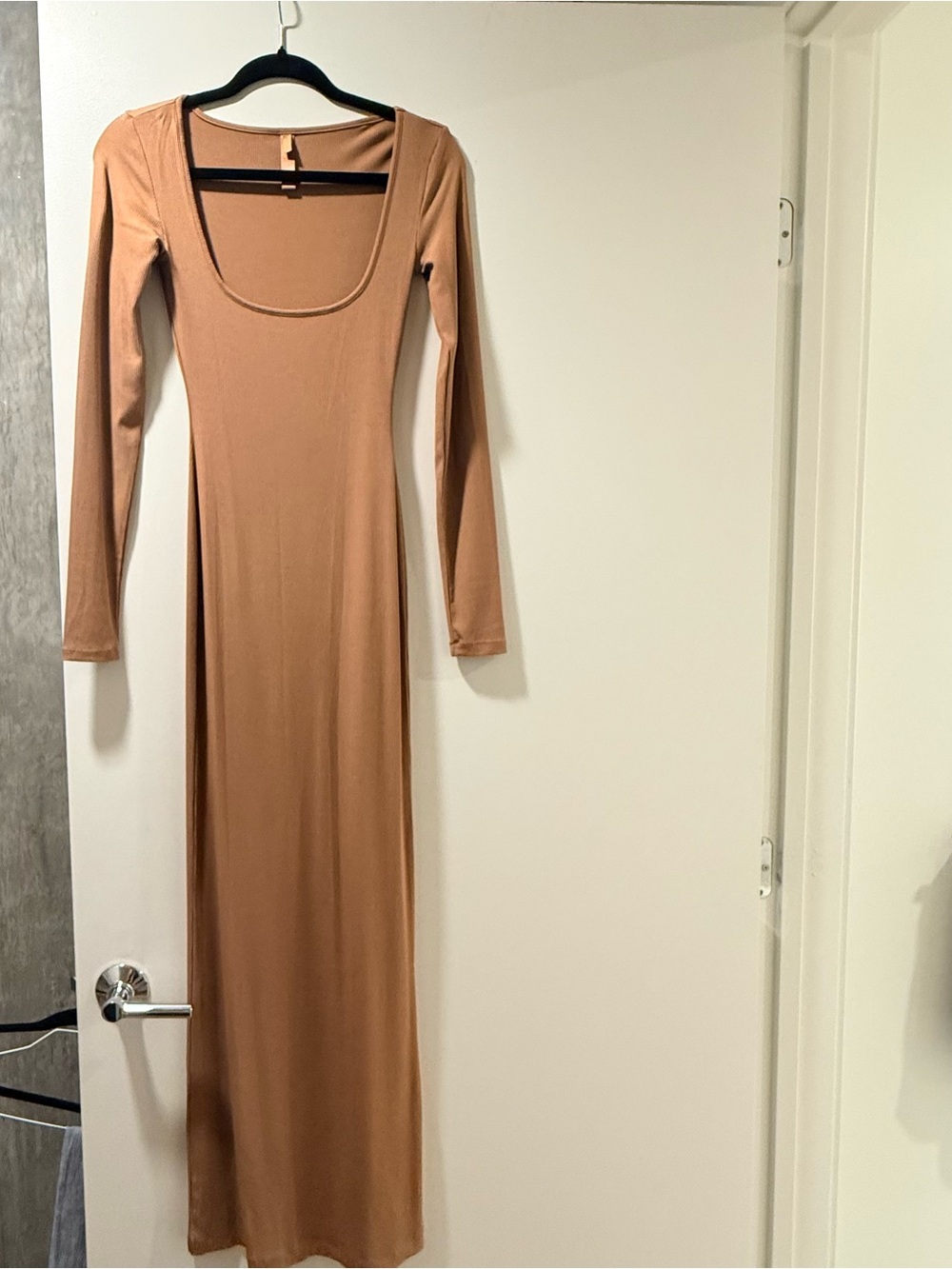 Skims Long-Sleeve Maxi Dress in Camel Brown